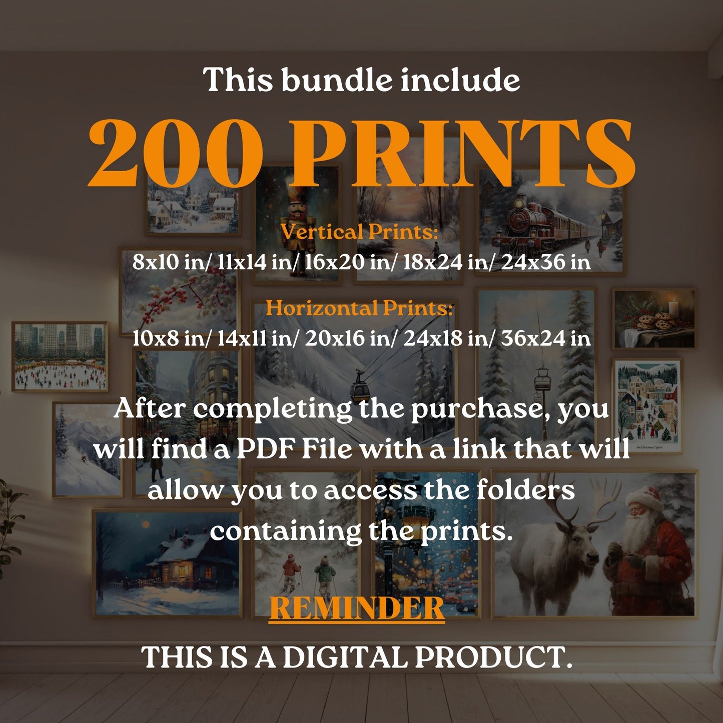 200 Christmas Wall Art Digital Prints Bundle