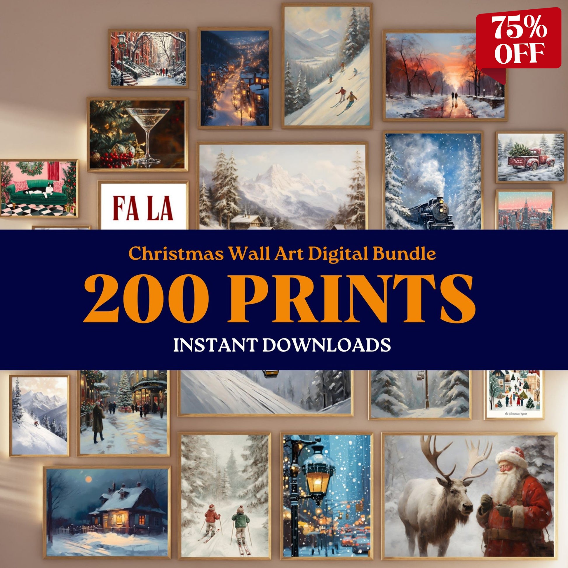 200 Christmas Wall Art Digital Prints Bundle