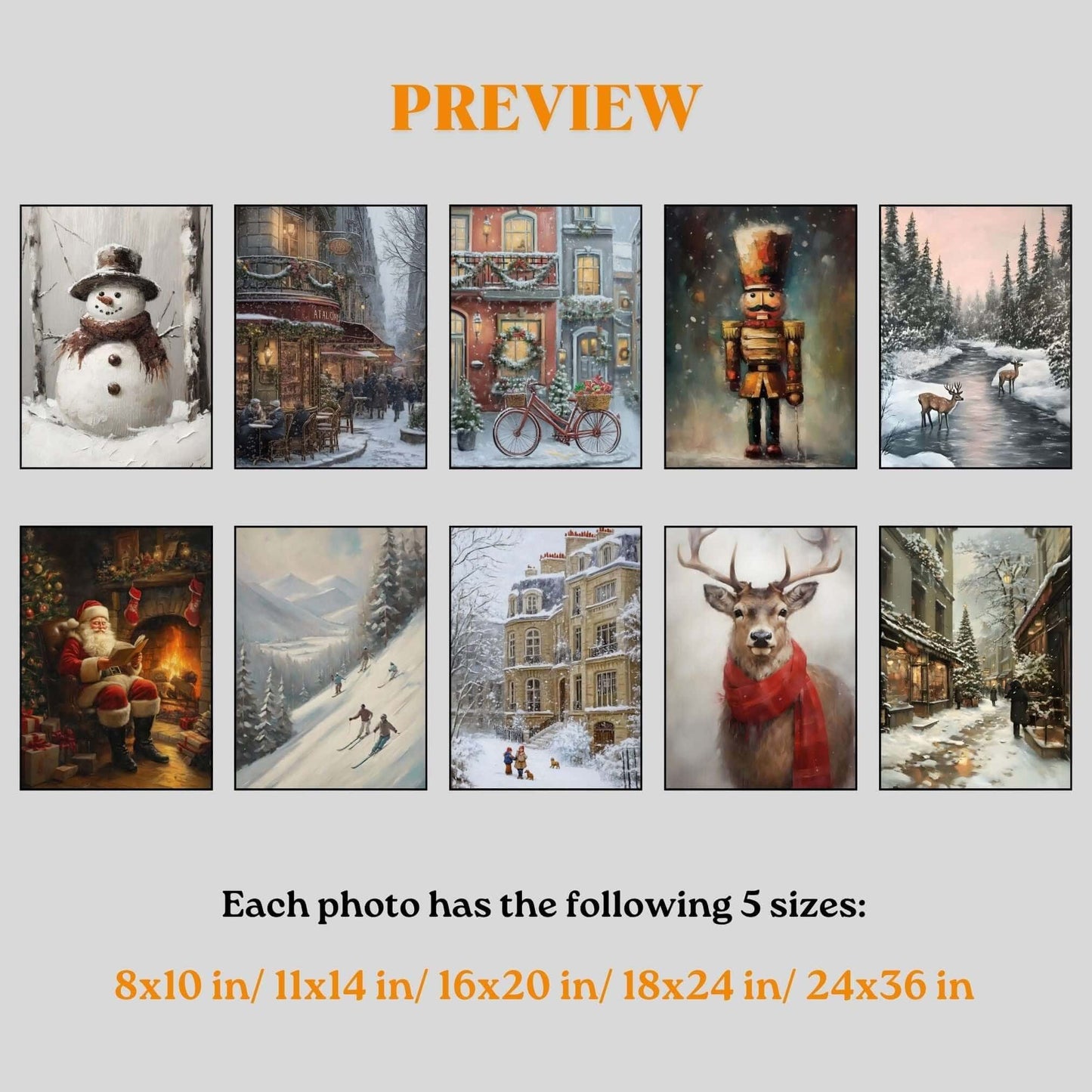 Christmas Wall Art Set: 10 Digital Download Prints